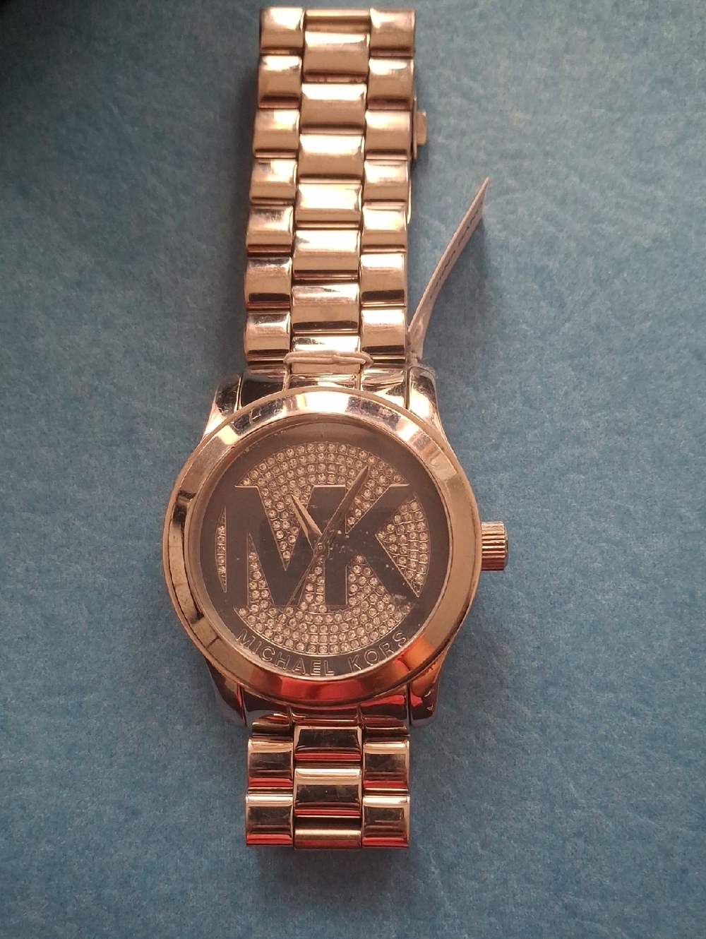 Michael Kors  Silver Crystal MK Logo Bracelet Watch, Like New